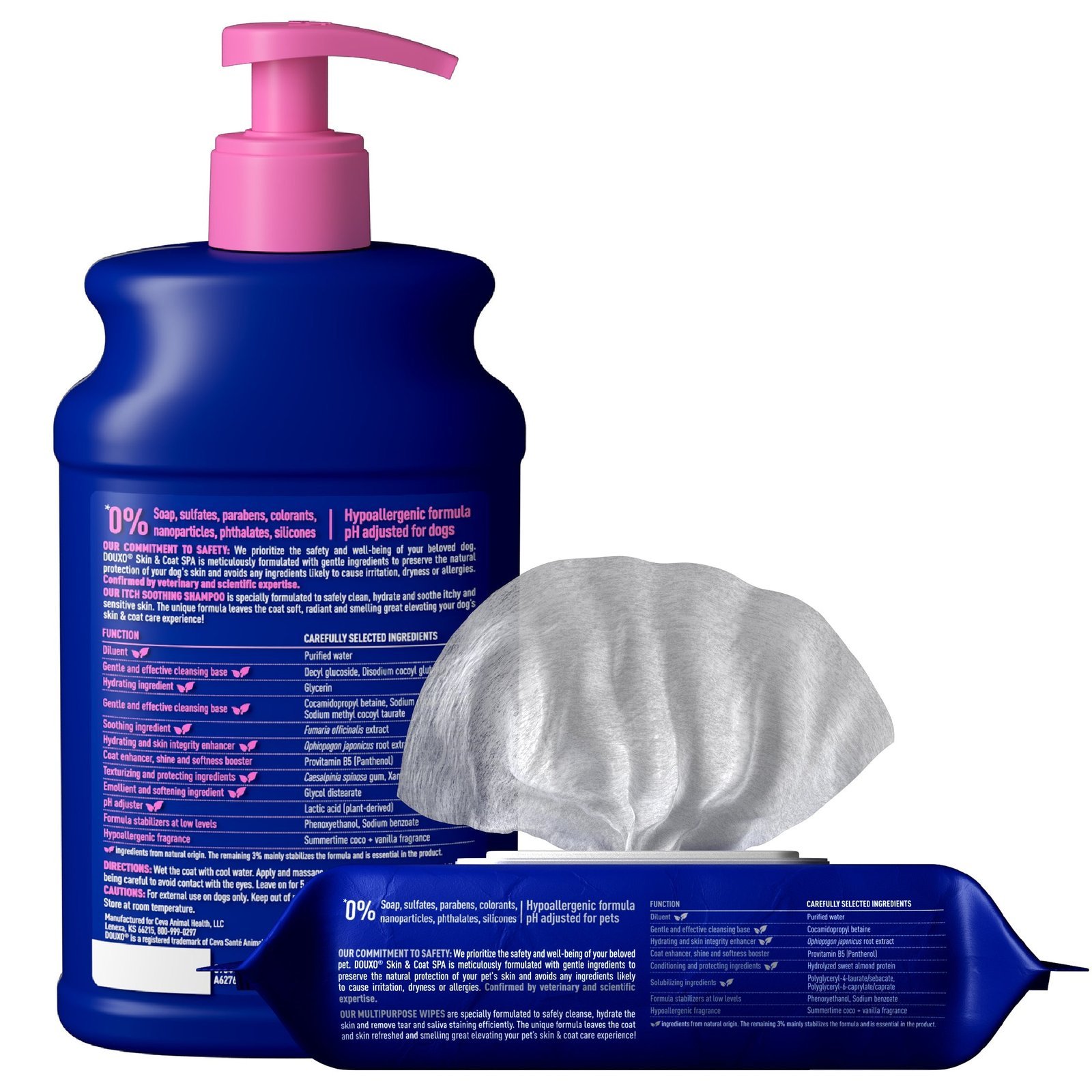 DOUXO Skin & Coat SPA Sensitive skin Soothing Shampoo & Multipurpose Wipes Bundle - Image 2