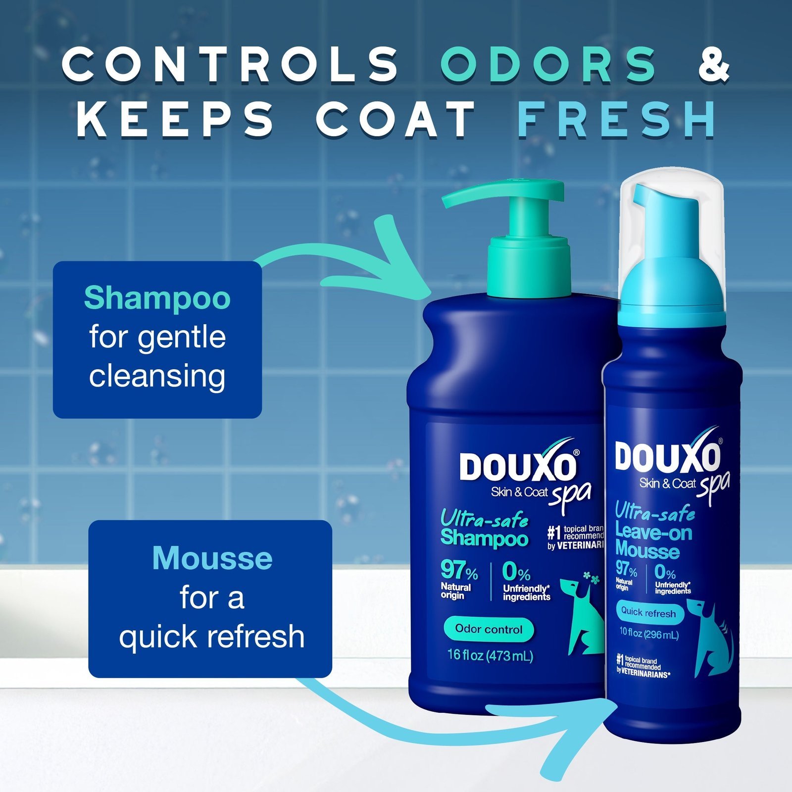 DOUXO Skin & Coat SPA Odor Control Shampoo & DOUXO Skin & Coat SPA Quick Refresh Leave on Mousse Bundle - Image 3