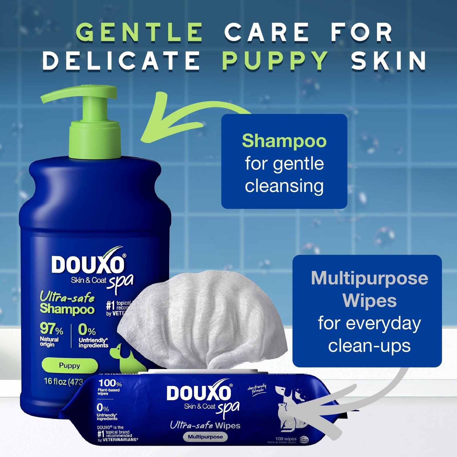 DOUXO Skin & Coat SPA Puppy Shampoo & Multipurpose Wipes Bundle - Image 3